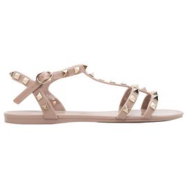 Taupe Valentino Rubber Rockstud Flat Sandals Size 38 Beige