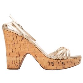 Goldene Christian Dior Kork-Absatzsandalen Größe 38 Golden