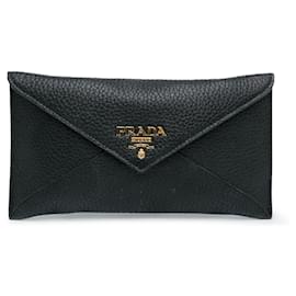 Black Prada Vitello Grain Envelope Wallet Black