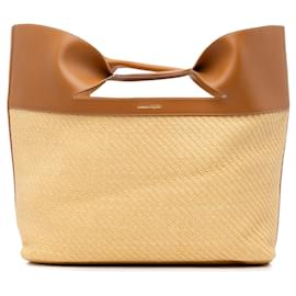 Alexander Mcqueen-Tan Alexander McQueen Large Raffia The Bow Tote-Camel