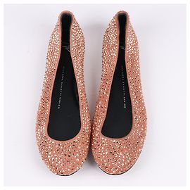 Giuseppe Zanotti Powder Crystal Embellished Ballet Flats in Size 37 EU Pink