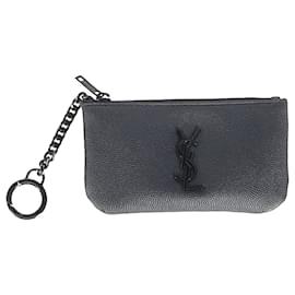 Saint Laurent-Saint Laurent Monogram Key Coin Purse in Black Leather-Black