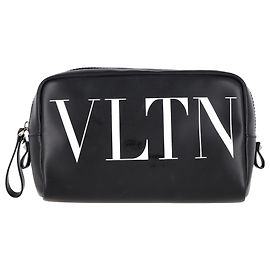 Neceser de cuero negro con estampado VLTN de Valentino Garavani Negro