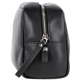 Valentino Garavani-Valentino Garavani VLTN-Print Wash Bag in Black Leather-Black