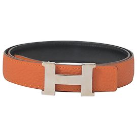 Hermès Brushed Palladium Plated Constance H Belt in Orange Clemence Leather Orange