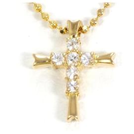 Autre Marque-K18YG Yellow Gold White Sapphire Necklace-Golden