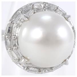 Autre Marque-PT900 Platinum Ring with South Sea Pearl and Diamond in Excellent Condition-Other