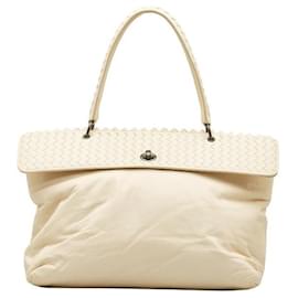 Autre Marque-Bottega Veneta Intrecciato Leather Handbag White in Very Good Condition-Other