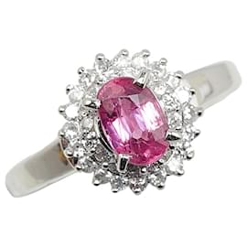 Autre Marque-Pt900 Platinum Pink Sapphire 1.18ct Diamond 0.42ct Ring in Great Condition-Other