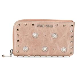 Autre Marque-Miu Miu Leather Studs Flower Rhinestone Card Case Coin Case in Very Good Condition-Other