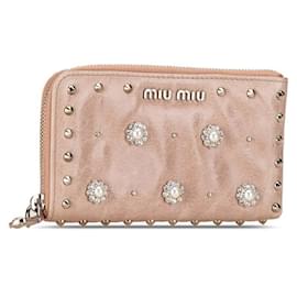 Autre Marque-Miu Miu Leather Studs Flower Rhinestone Card Case Coin Case in Very Good Condition-Other