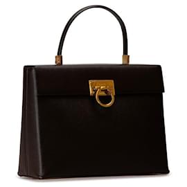 Autre Marque-Salvatore Ferragamo Gancini Leather Handbag Brown in Very Good Condition-Other