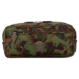 Versace-Versace Medusa Camouflage Nylon Leather Clutch-Green