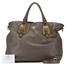 Autre Marque-Prada Tessuto Logo 2WAY Tote Bag BN1902 Gray Leather-Other