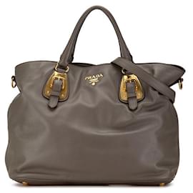 Autre Marque-Prada Tessuto Logo 2WAY Tote Bag BN1902 Gray Leather-Other