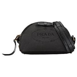 Autre Marque-Prada Logo Jacquard Canvas Leather Shoulder Bag in Very Good Condition-Other