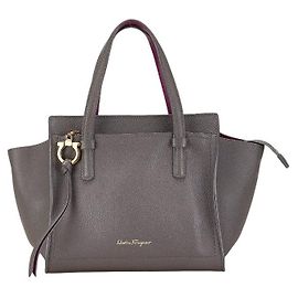 Salvatore Ferragamo Amy Small Gancini Leather Handbag Grey