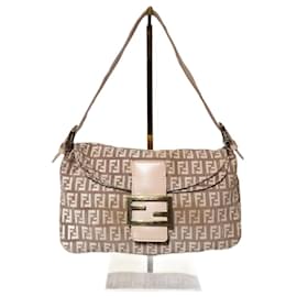 Fendi-Fendi Zucchino Canvas Baguette Schultertasche Beige/Rosa-Pink,Beige