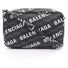Bolsa de ombro em canvas com logo Balenciaga Preto