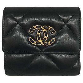 Chanel Lambskin Small Flap Mini Wallet Black Black