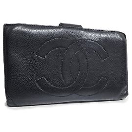 Chanel Caviar Leather Long Wallet Black Black