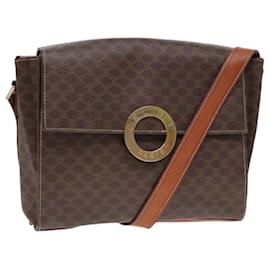 Céline-CELINE Macadam Canvas Shoulder Bag PVC Leather Brown Auth 85007-Brown