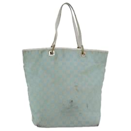 Gucci-GUCCI GG Canvas Tote Bag Light Blue White gold 002 1098 Auth 84563-White,Golden,Light blue