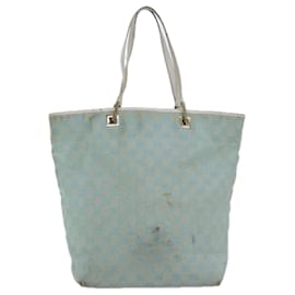Gucci-GUCCI GG Canvas Tote Bag Light Blue White gold 002 1098 Auth 84563-White,Golden,Light blue