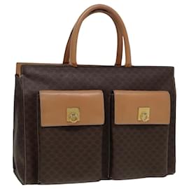 Céline-CELINE Macadam Canvas Hand Bag PVC Leather Brown Gold Auth 85545-Brown,Golden