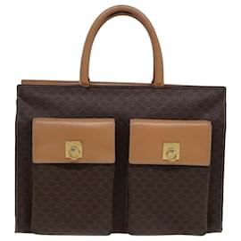 Céline-CELINE Macadam Canvas Hand Bag PVC Leather Brown Gold Auth 85545-Brown,Golden