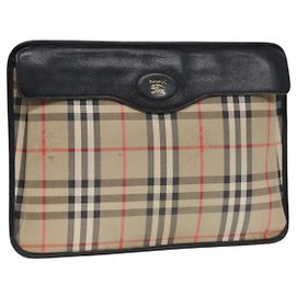 Funda para documentos Burberry Nova Check en lona beige Auth HK1549 Beige