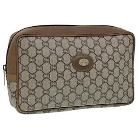 GUCCI GG Plus Supreme Clutch Bag PVC Bege Auth mr376 Bege