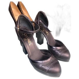 Chanel Black Leather Sandals Black