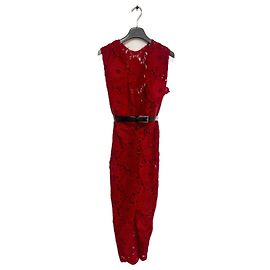 Vestido midi Prada vermelho de renda guipure e algodão com cinto Vermelho