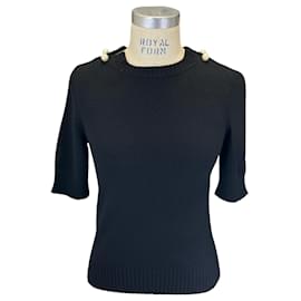 Chanel-Chanel Black Pearl Embellished Short Sleeved Cashmere Knit Sweater-Black