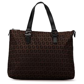 Fendi-Fendi Brown Zucchino Canvas Tote-Brown