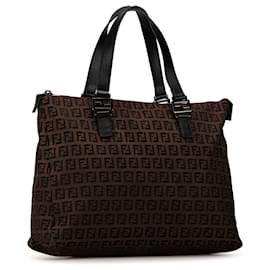 Fendi-Fendi Brown Zucchino Canvas Tote-Brown