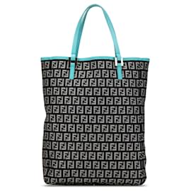 Fendi-Fendi Black Zucchino Canvas Tote-Black,Blue,Light blue
