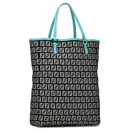 Fendi-Fendi Black Zucchino Canvas Tote-Black,Blue,Light blue