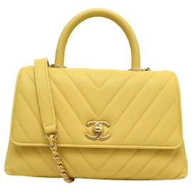 Chanel-NINE CHANEL COCO HANDLE A92990 BAG STRAP LEATHER CHEVRON CAVIAR-Yellow