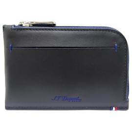 St Dupont-NINE ST DUPONT LINE D SLIM 184001 NAVY BLUE LEATHER COIN CASE-Black