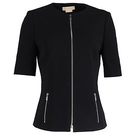 Michael Kors Zipped Short Sleeve Jacket in Black Wool Black