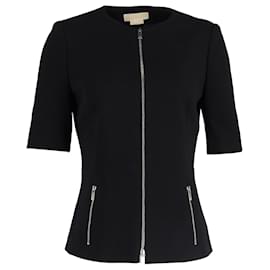 Michael Kors-Michael Kors Zipped Short Sleeve Jacket in Black Wool-Black