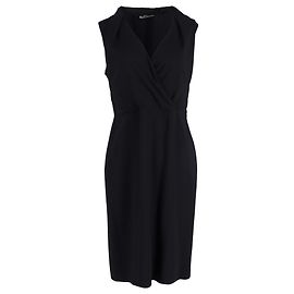 Jil Sander V-Ausschnitt knielanges Kleid aus marineblauer Schurwolle Blau Marineblau