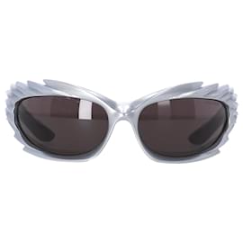 Balenciaga-Balenciaga Spike Biker Sunglasses in Silver Acetate-Silvery,Metallic