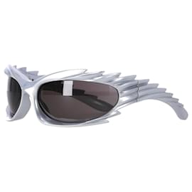 Balenciaga-Óculos de sol Balenciaga Spike Biker em acetato prateado-Prata,Metálico