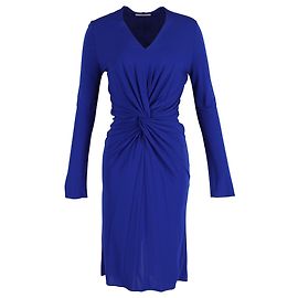 Lanvin Midi Langarm-Twist-Detail-Kleid aus blauer Polyester Blau