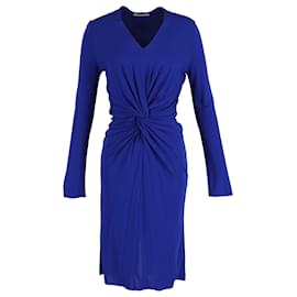 Lanvin-Lanvin Midi Long-Sleeved Twist Detail Dress in Blue Polyester-Blue