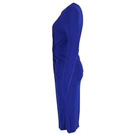 Lanvin-Lanvin Midi Long-Sleeved Twist Detail Dress in Blue Polyester-Blue
