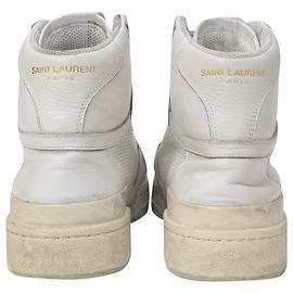 Baskets montantes SL24 en cuir blanc distressed de Saint Laurent Blanc